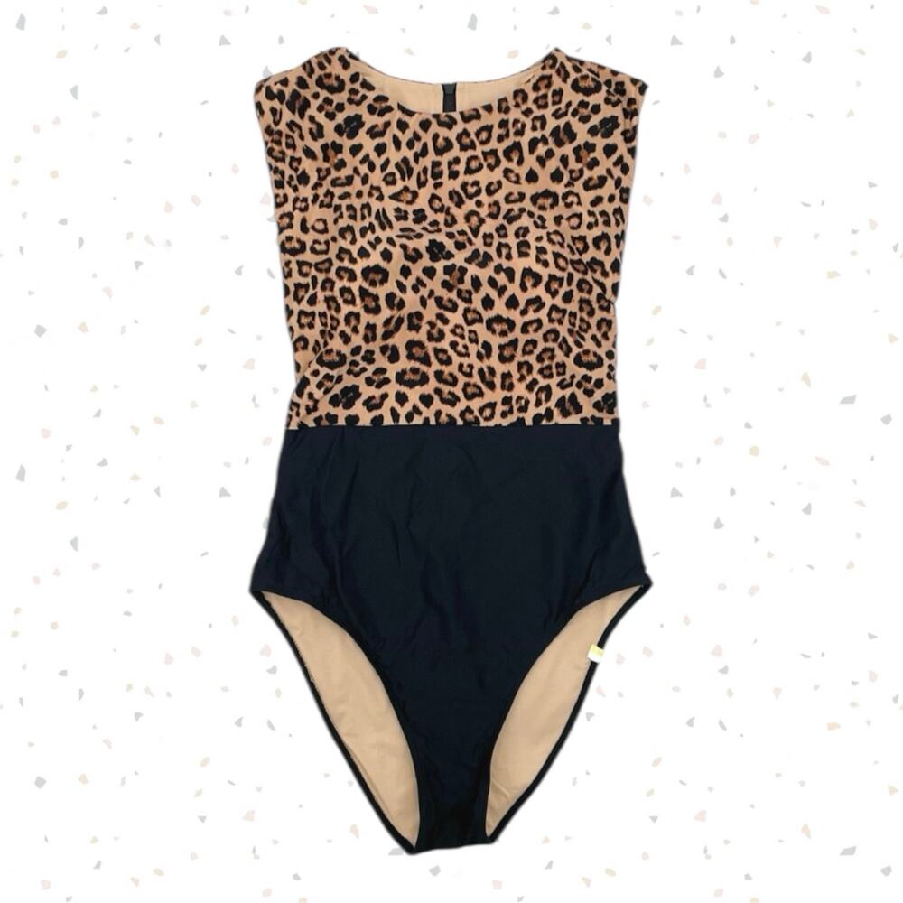 Summersalt Leopard Print Black One Piece Swimsuit Zip Up Back The Surf Size 4